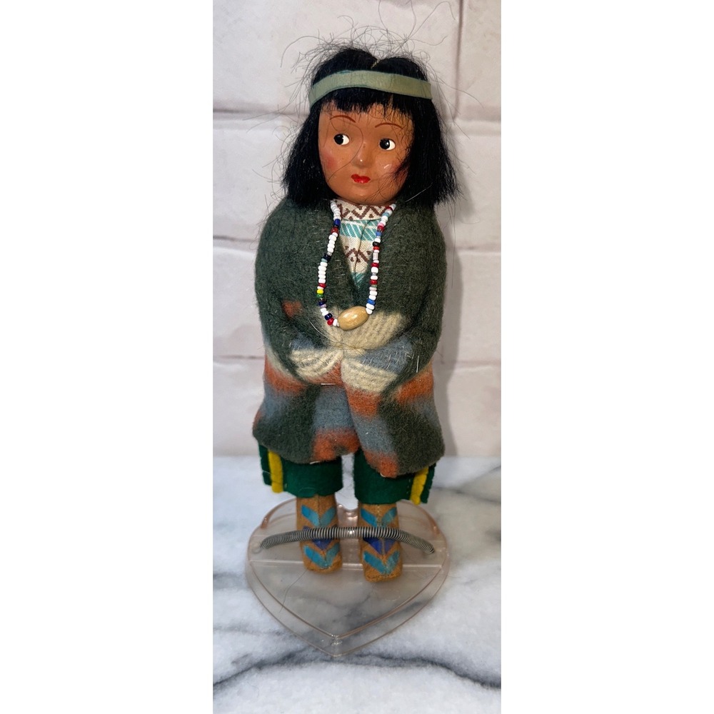Vintage Skookum Bully Good Indian Doll Wool Blanket Beaded Necklace USA Made